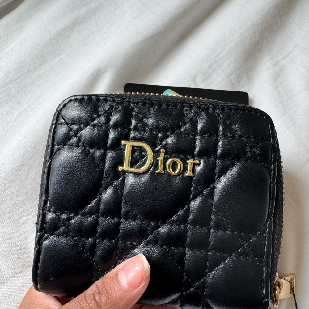 Dior Black Quilted Wallet with Gold Logo